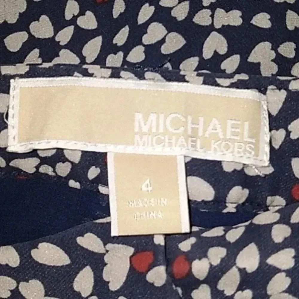 Michael Kors Heart Print Silk Wide Leg Navy Pants - Picture 4 of 6